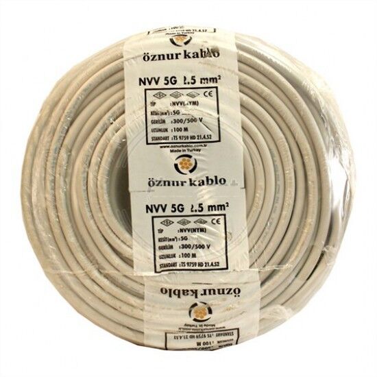 Öznur 5x1,5 Nym Antigron Bakır Çok Damarlı Tesisat Kablosu