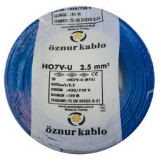 Öznur Kablo 2,5 mm Nya Tek Damarlı Bakır Elektrik Kablosu Mavi