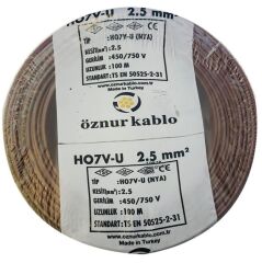 Öznur Kablo 2,5 mm Nya Tek Damarlı Bakır Elektrik Kablosu Kahverengi
