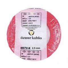 Öznur Kablo 2,5 mm Nyaf Çok Telli Bakır Elektrik Kablosu Kırmızı