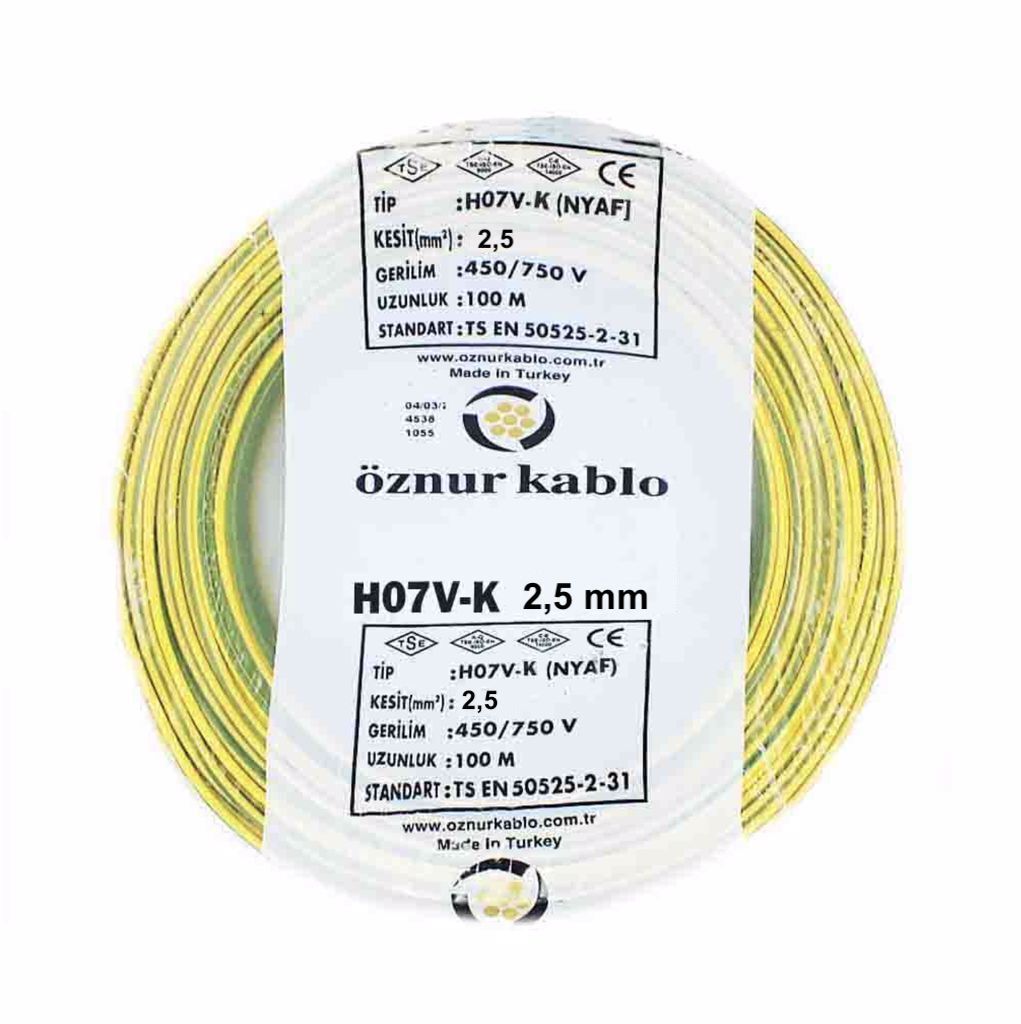 Öznur Kablo 2,5 mm Nyaf Çok Telli Bakır Elektrik Kablosu Sarı Yeşil