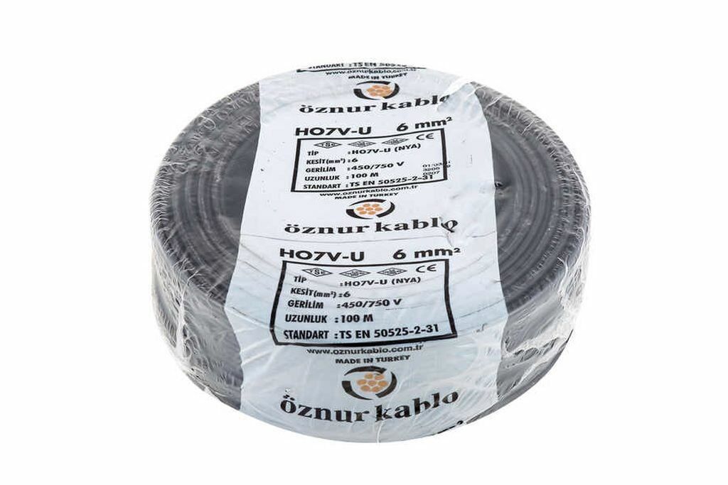 Öznur Kablo 6 mm Nya Tek Damarlı Bakır Elektrik Kablosu Siyah