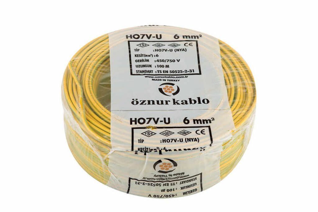 Öznur Kablo 6 mm Nya Tek Damarlı Bakır Elektrik Kablosu Sarı Yeşil